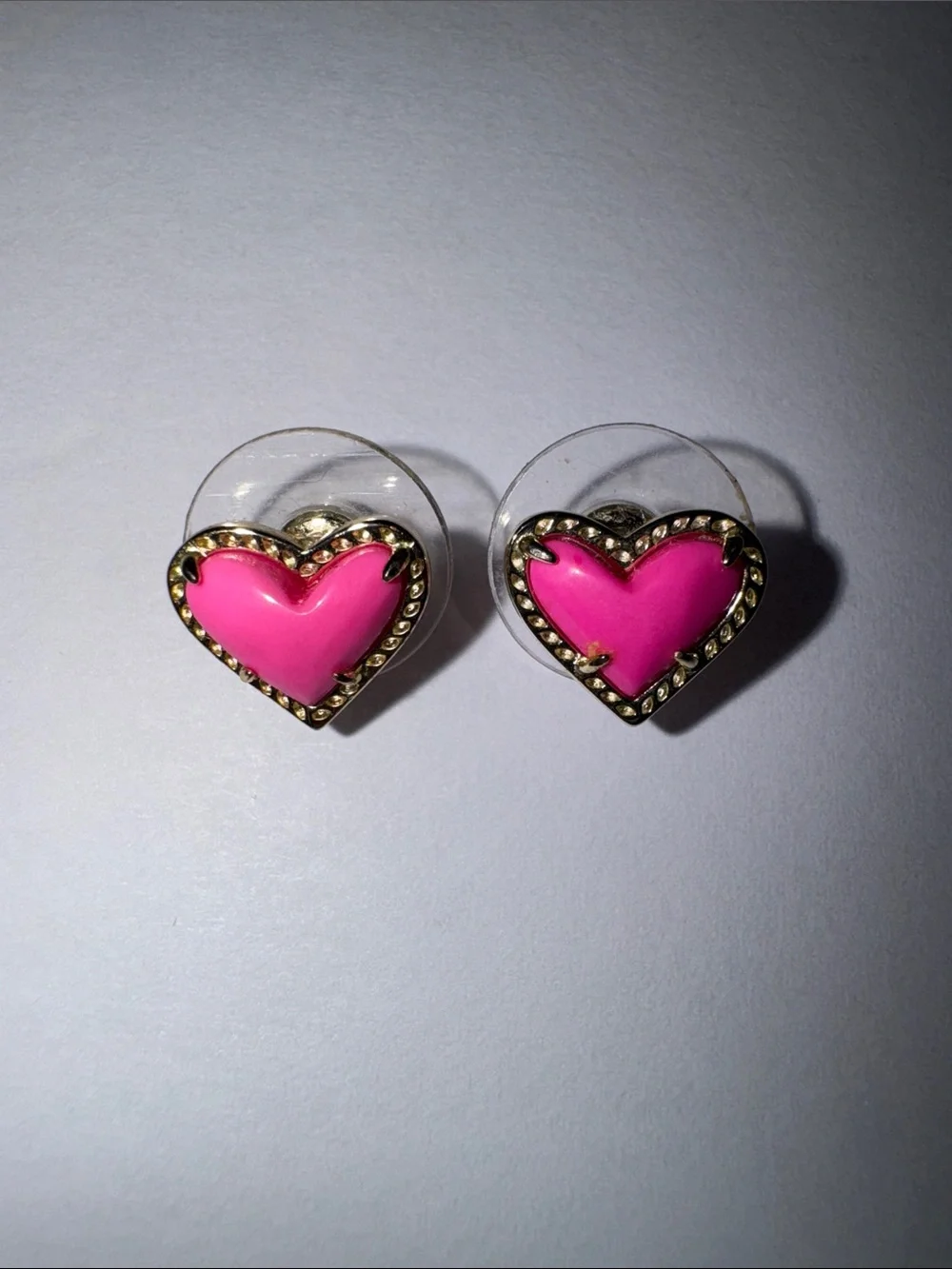 Pink Heart Stud Earrings with Gold Trim
